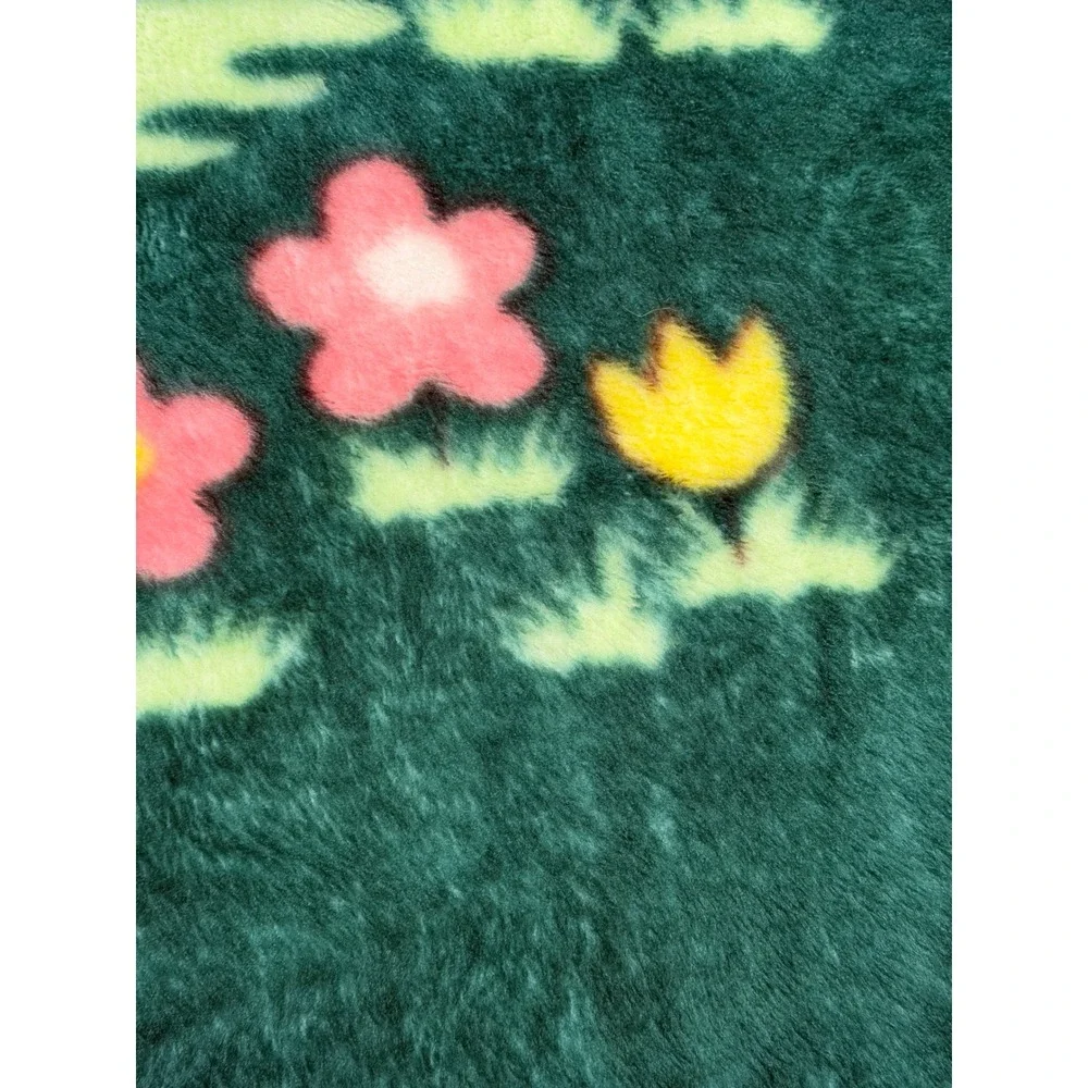 Vintage Teddy Bear Puppy Plush Mink Style Fleece Blanket Forest Green Kidcore